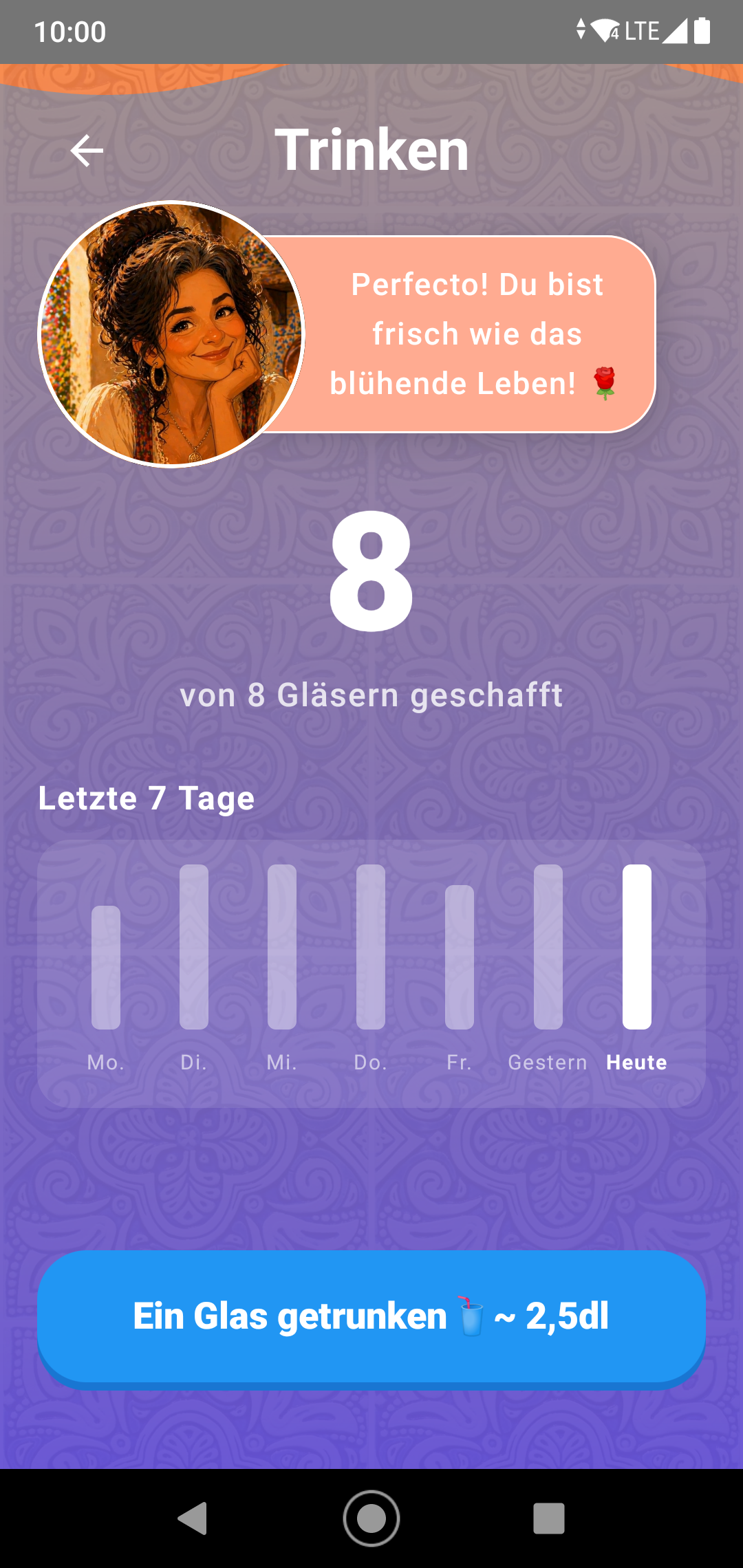 MadreMia Android App – Animierter Wassertracker Vorschau