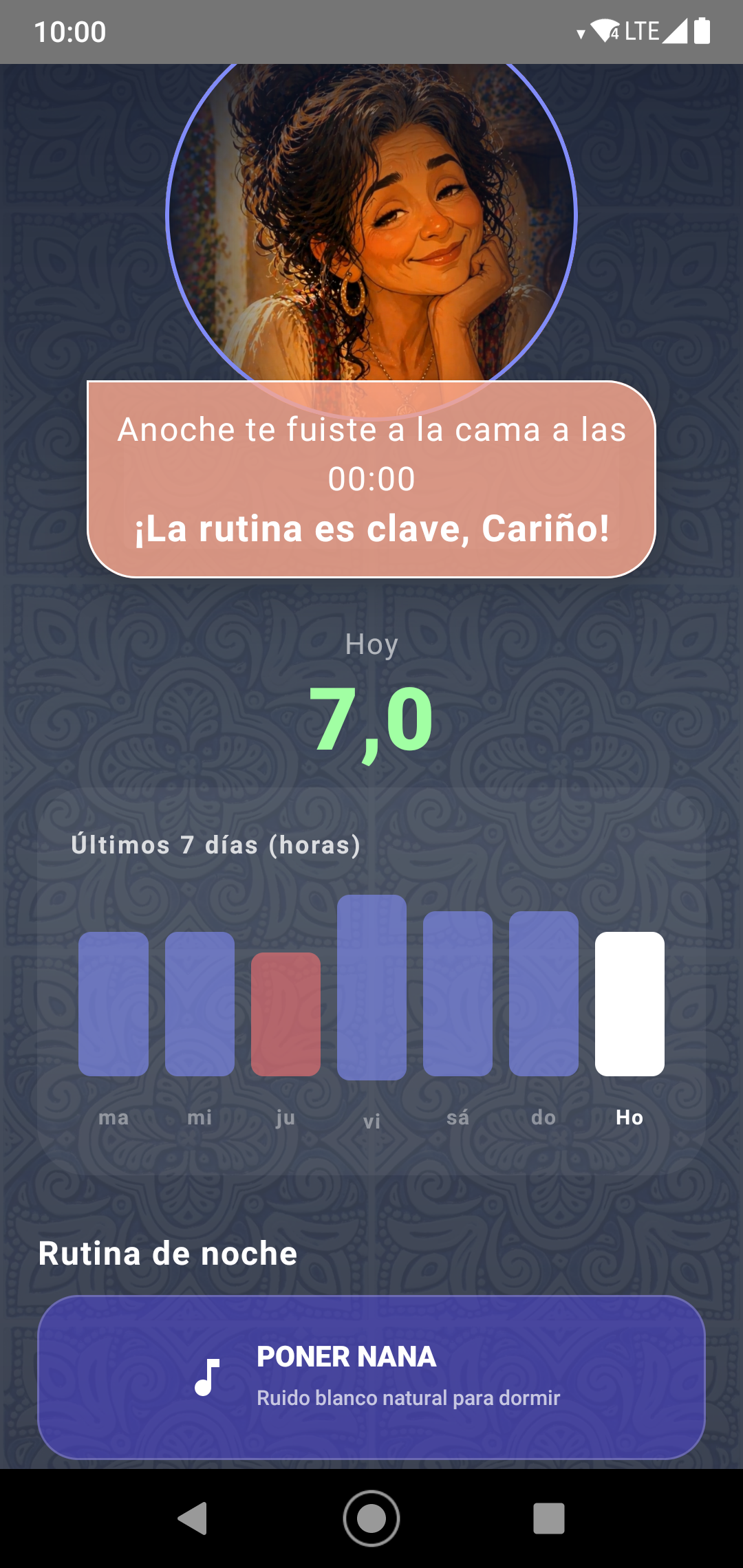Vista previa del monitor de sueño en la app MadreMia para Android