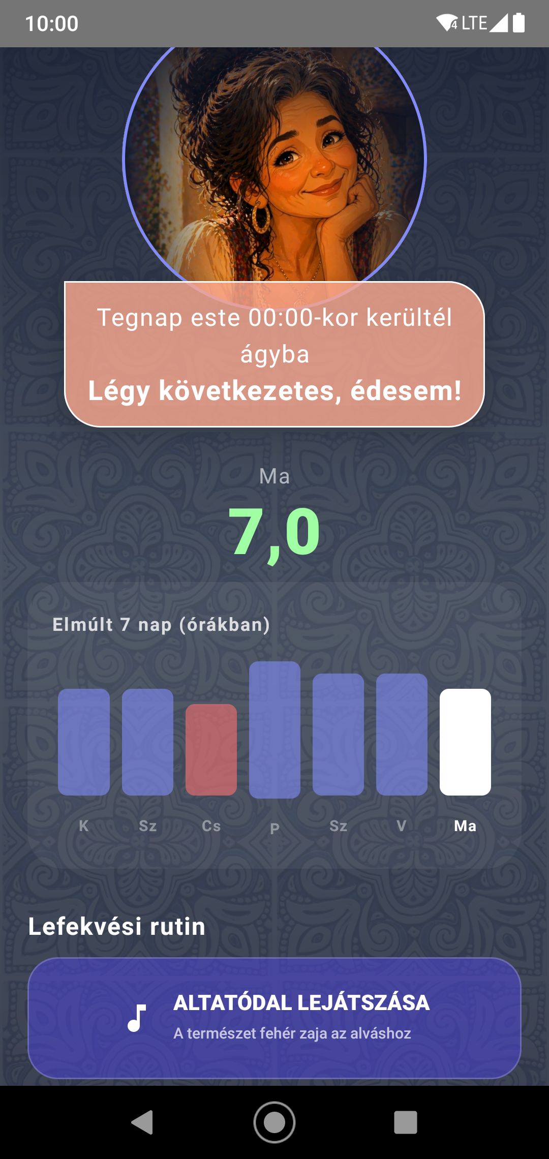 MadreMia Android app alváskövető képernyő előnézet