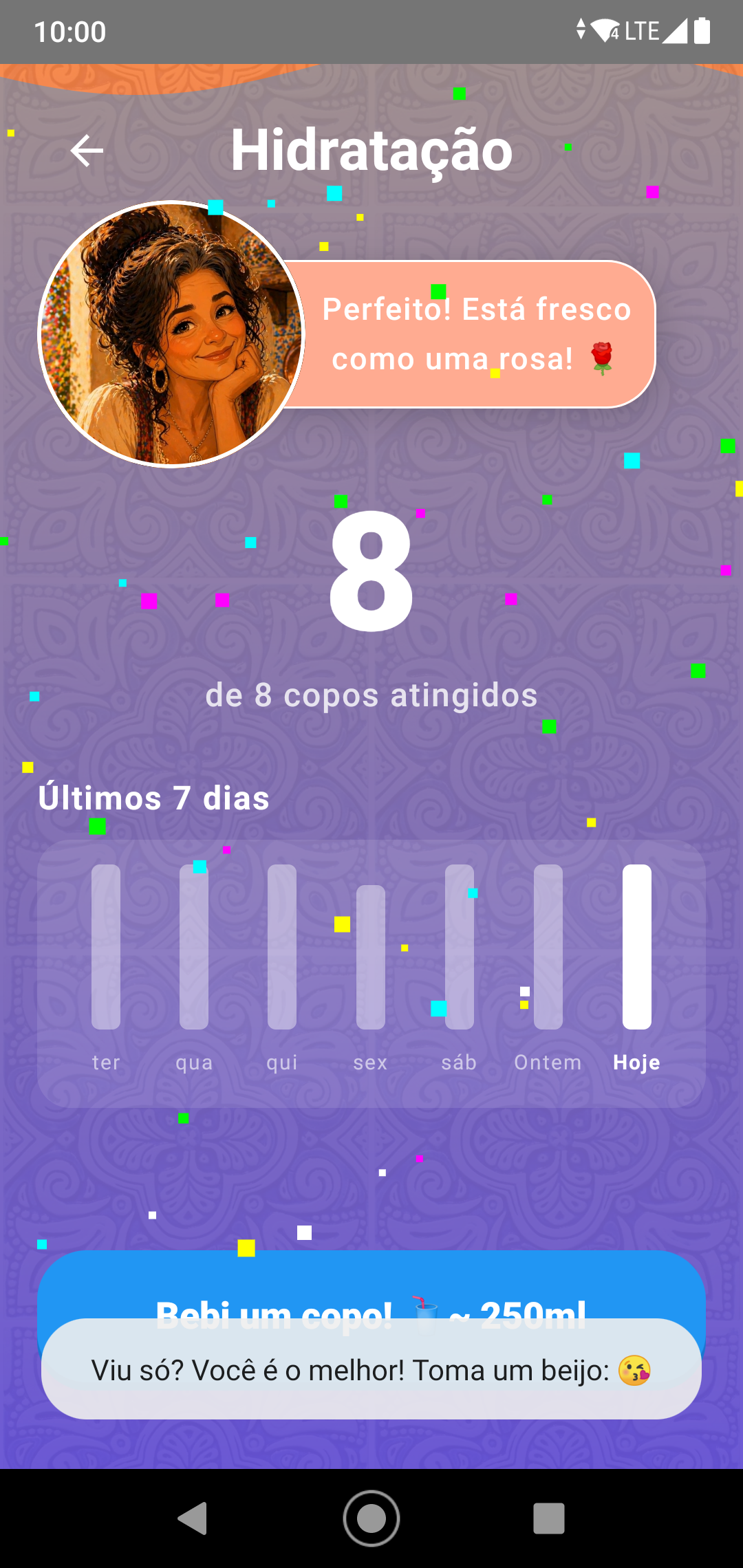 Visualização do monitor de hidratação animado no app MadreMia para Android