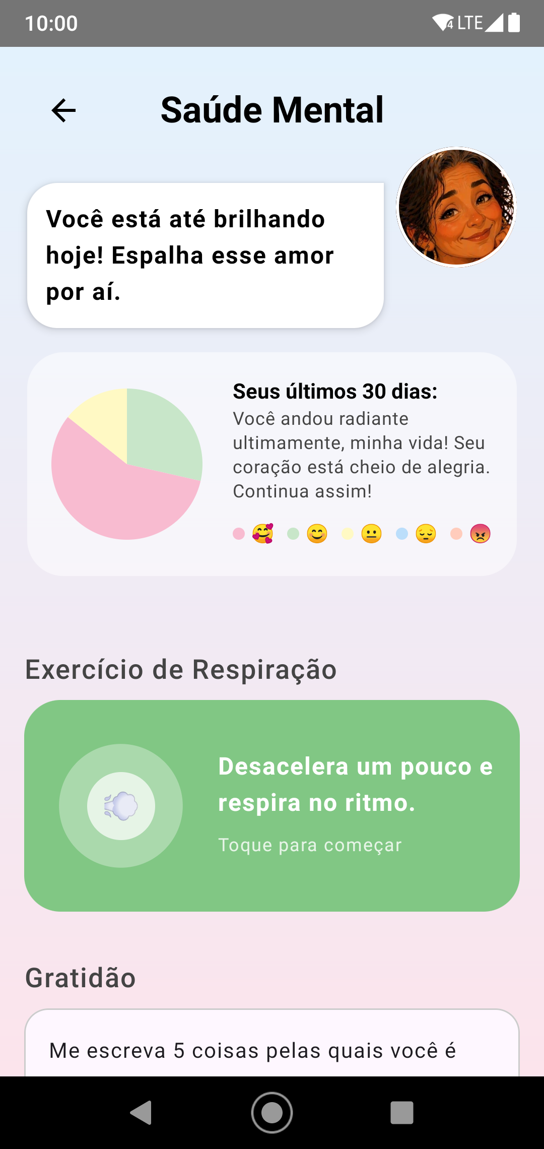 Visualização da tela do Santuário Mental no app MadreMia para Android