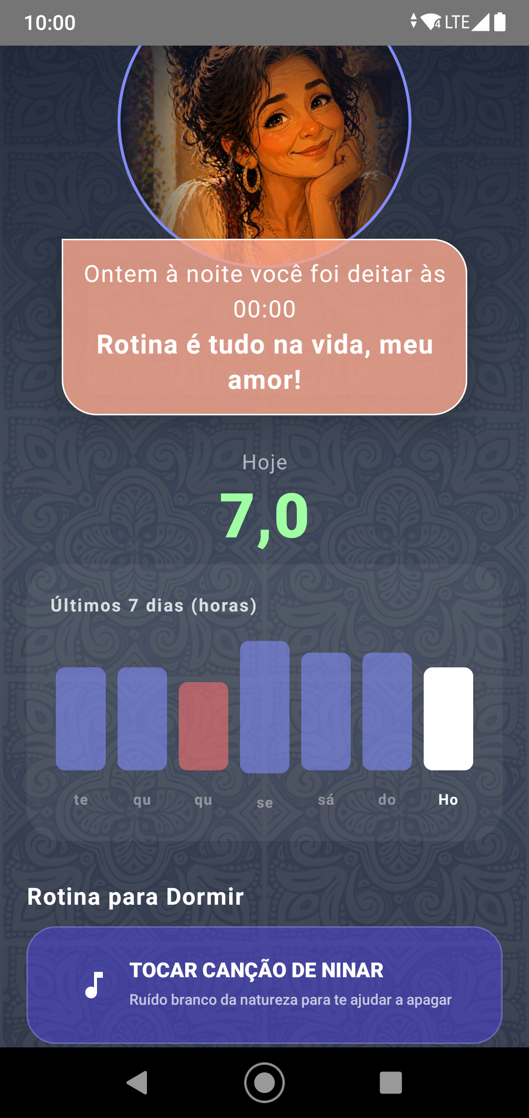 Visualização do monitor de sono no app MadreMia para Android